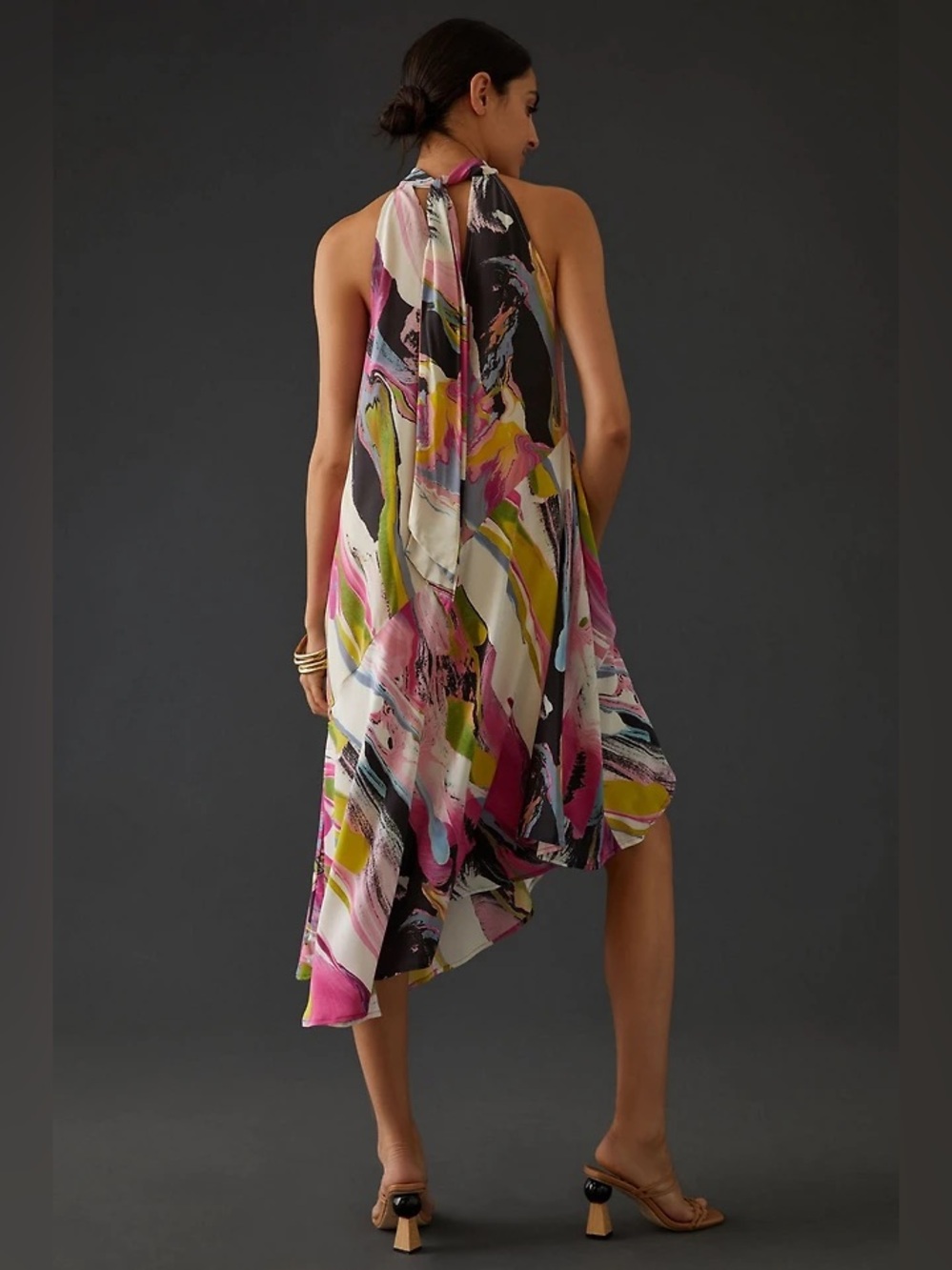 Anthropologie Abstract Marble Halter Midi Dress Asymmetrical Hem - Picture 2 of 5